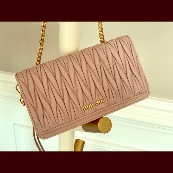 Miu Miu Powder Pink Nappa Leather Mini Crossbody Bag In Cammeo